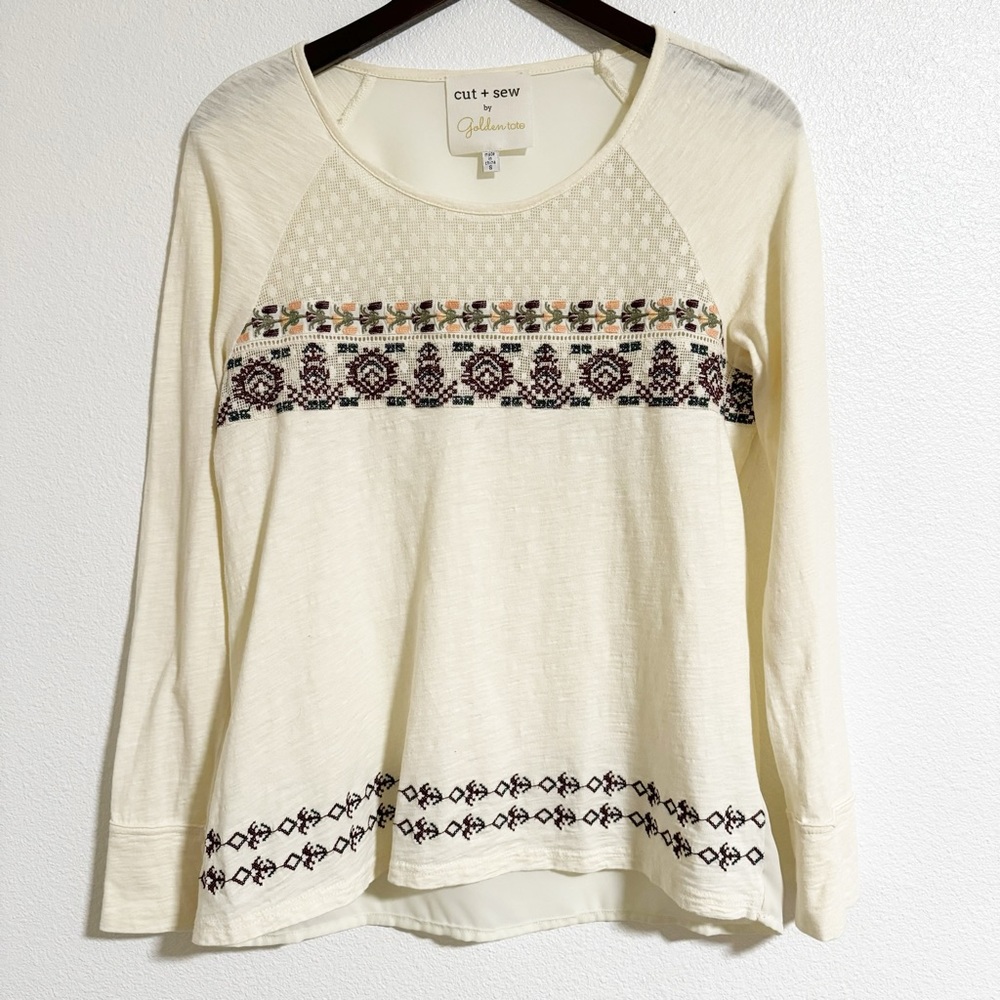 Cut + Sew Floral Embroidered Mixed Media Long Sleevet